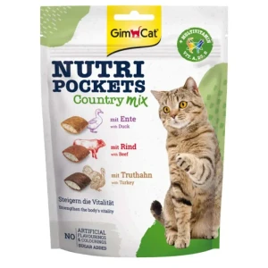 تشویقی گربه جیم‌کت با طعم گوشت گاو، اردک و بوقلمون  GimCat Nutri Pockets Country Mix with Duck, Beef & Turkey