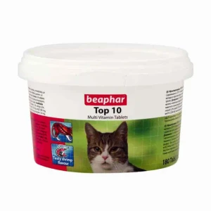 قرص مولتی‌ویتامین گربه بیفار Top 10 با طعم میگو  Beaphar Top 10 Multi-Vitamin Tablets for Cats
