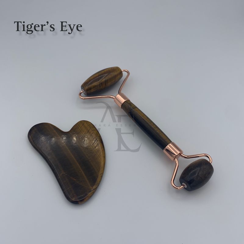 ست گواشا و ماساژور رولی-سنگ چشم ببر (Tiger's Eye)