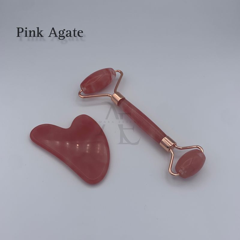 ست گواشا و ماساژور رولی-سنگ رز کوارتر درجه یک(A++)