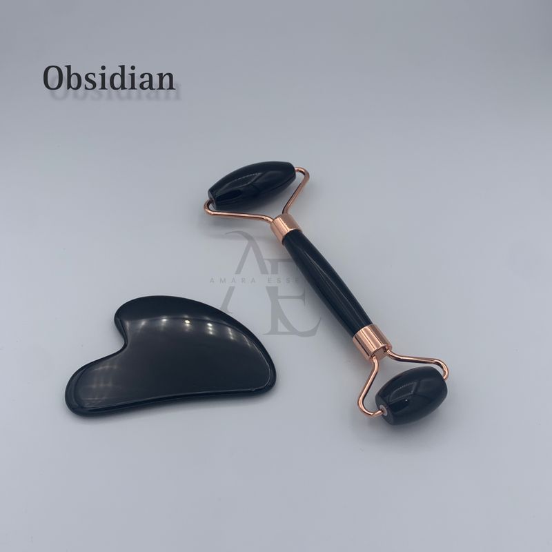ست گواشا و ماساژور رولی-سنگ آبسیدین