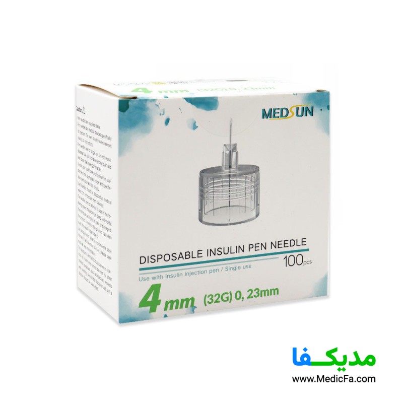 سوزن قلم انسولین مدسان 4 میلی متر بسته ۱۰۰ عددی