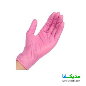 دستکش نیتریل صورتی مدل بدون پودر بسته 100 عددی سایز S
