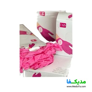 دستکش نیتریل صورتی مدل بدون پودر بسته 100 عددی سایز S