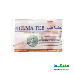 سرنگ انسولین 1 سی سی حلما طب مدل یکپارچه بسته 10عددی