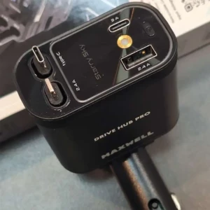 خرید شارژر فندکی فست شارژ ماشین تایپسی و یواسبی 120 وات مکسول با کابل متصل تایپسی و لایتنینگ