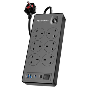 چند راهی و محافظ برق 2990 وات 6 سوکت، 2*USB و 2*type-c پاورولوژی PWC046