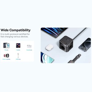 چندراهی و محافظ برق سه سوکت 4000 وات و هاب شارژ 2 یو‌اس‌بی و 2 تایپ‌سی 30 وات بیسوس