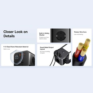 چندراهی و محافظ برق سه سوکت 4000 وات و هاب شارژ 2 یو‌اس‌بی و 2 تایپ‌سی 30 وات بیسوس