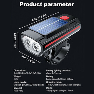 چراغ جلوی دوچرخه نیترو مدل خورشیدی کد 1599