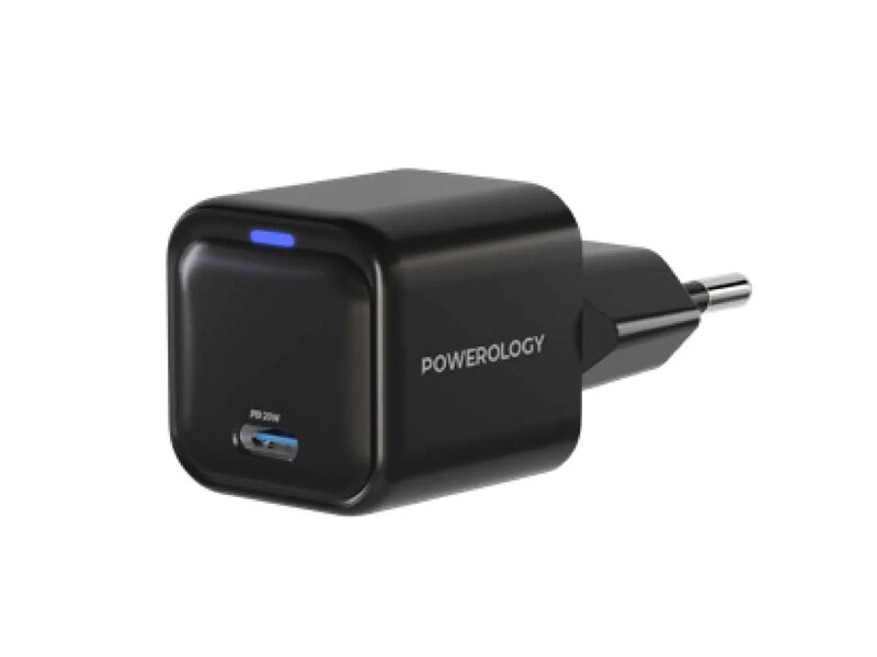 شارژر دیواری تایپ سی 20 وات پاورولوژی Powerology Ultra-Compact 20W GaN PD Charger PWCUQC015