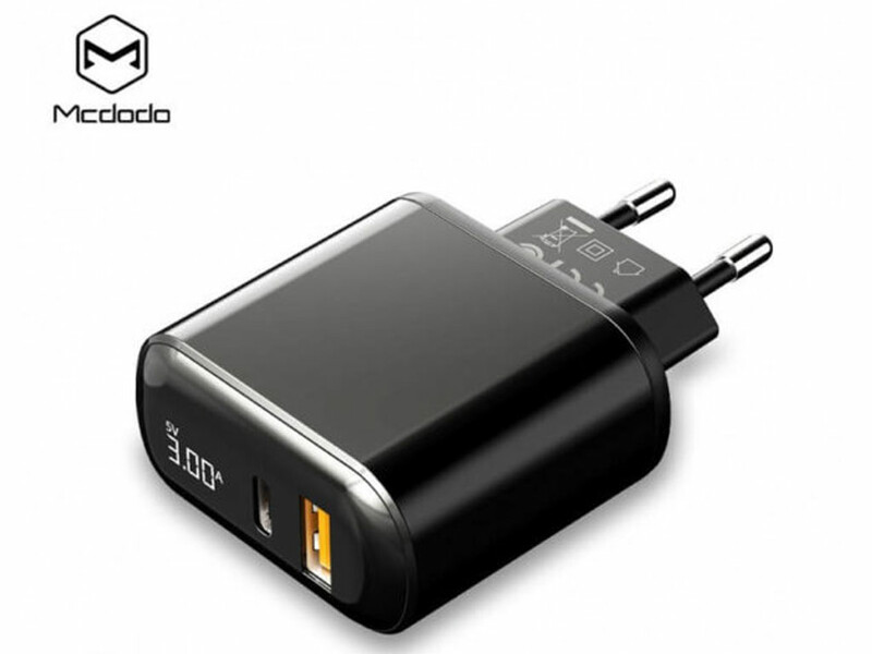شارژر دیواری تایپ سی و یو اس بی فست شارژ 20 وات مک‌دودو Mcdodo CH-717 USB-C/USB-A LED Adapter