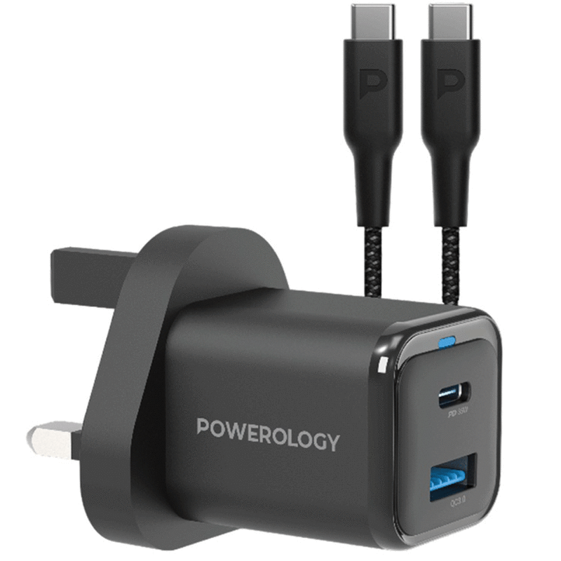 شارژر دیواری تایپ‌سی و یو‌اس‌بی 35 وات پاورولوژی PWCUQC023-C