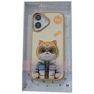 قاب محافظ گوشی آیفون 16 طرح خرس با عینک و زیپ واقعی نیمی Embroidery