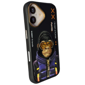 گارد گوشی آیفون 16 طرح گوریل با عینک و زیپ واقعی نیمی