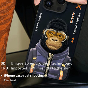 خرید قاب محافظ گوشی آیفون 16 طرح گوریل با عینک و زیپ واقعی نیمی