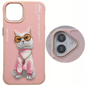 قاب محافظ گوشی آیفون 16 طرح گربه با زنجیر و عینک واقعی نیمی YJ202104