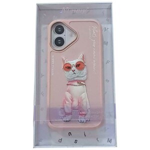 قاب محافظ گوشی آیفون 16 طرح گربه با زنجیر و عینک واقعی نیمی