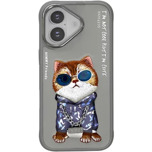 قاب محافظ گوشی آیفون 16 طرح گربه با عینک و زنجیر واقعی و خز گلدوزی شده نیمی YJ202205