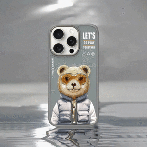 خرید قاب محافظ گوشی آیفون 16 طرح خرس با عینک و زیپ واقعی نیمی