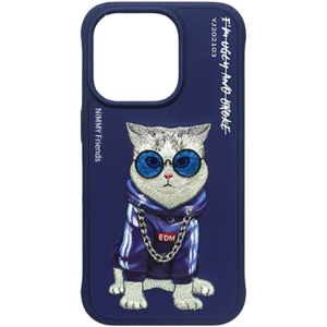 قاب محافظ گوشی آیفون 16 طرح گربه با زنجیر و عینک واقعی نیمی YJ202103