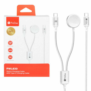 کابل شارژ تایپ‌سی به تایپ‌سی 60 وات و شارژر مغناطیسی ساعت هوشمند 3 وات 1.2 متری پرووان PWL830