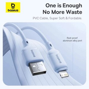 کابل فست شارژ یو اس بی به لایتنینگ 2.4 آمپر یک متری بیسوس