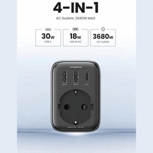 خرید شارژر دیواری یک سوکت، یک تایپ‌سی و دو یو‌اس‌بی 30 وات یوگرین