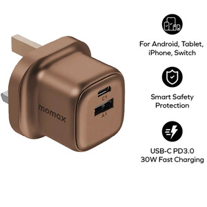 قیمت شارژر دیواری یو اس بی و تایپ سی 30 وات مومکس