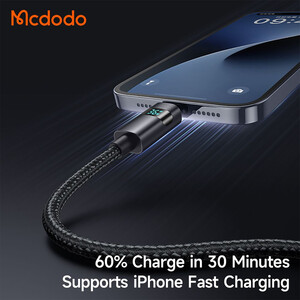 بهترین کابل شارژ و انتقال داده تایپ سی به لایتنینگ 36 وات کارپلی  1.2 متری مک دودو