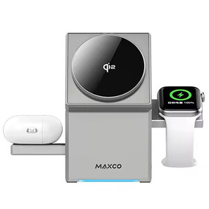 خرید شارژر بی سیم رومیزی 15 وات سه کاره مکس کو