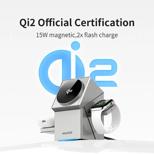 بهترین شارژر بی سیم رومیزی 15 وات سه کاره مکس کو