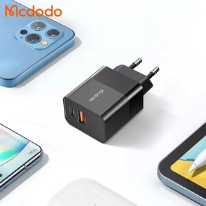 قیمت شارژر دیواری فست تایپ‌سی و یو اس بی 15 وات مک دودو همراه کابل تایپ‌سی به لایتنینگ 1.2 متری