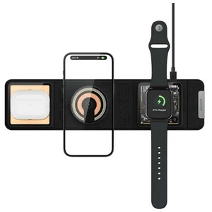 شارژر بی سیم تاشو گوشی آیفون، اپل‌واچ و ایرپادز با طراحی شفاف مکس‌کو MCW-02