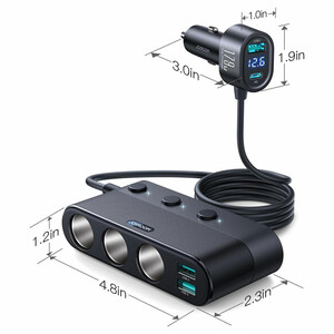 ابعاد شارژر فندکی فست شارژ ماشین 179 وات تایپ‌سی و یو‌اس‌بی جویرم JR-CCL01