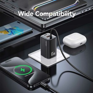 شارژر دیواری تایپ سی 65 وات و کابل شارژ تایپ سی یوسامز  CC266 PD65W