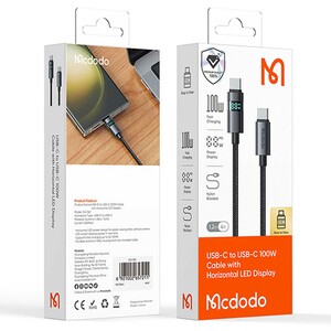 کابل کارپلی سوپر فست شارژ دو سر تایپ سی 100 وات 5 آمپر 1.2 متری مک‌دودو