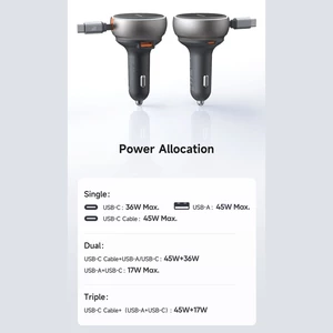 شارژر فندکی فست شارژ تایپ سی و یو اس بی با کابل جمع شونده داخل خودرو ماشین کامیون مک دودو