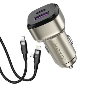 شارژر فندکی 55 وات دو پورت نوکسو مدل CCN‑P‑5 به‌همراه کابل USB-C / لایتنینگ