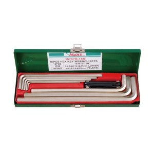 جعبه فلزی آلن بلند و چاقوئی شش گوش 15 عددی هنس HANS مدل 16767B-15M