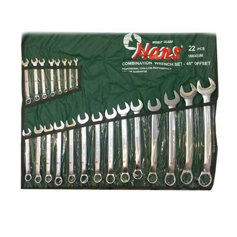 ست آچار 22 عددی یک سر تخت یکسر رینگی 6تا32 هنس HANS مدل 166322M