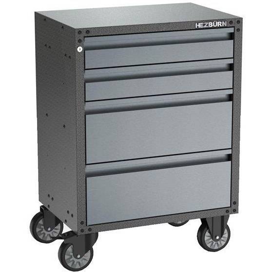 میز ابزار ۴ کشویی چرخ‌دار طوسی هزبرن HEZBÜRN با کد H1404BG