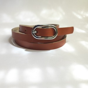 کمربند باریک چرمی زنانه  عسلی