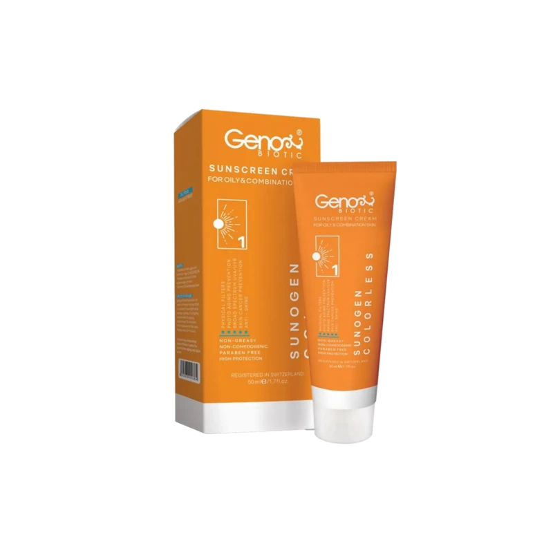 کرم ضدآفتاب بی‌رنگ ژنو بایوتیک پوست چرب و مختلط SPF50