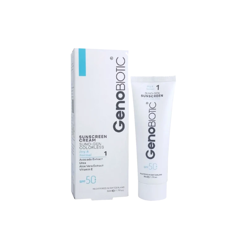 کرم ضدآفتاب بی‌رنگ ژنو بایوتیک پوست نرمال تا خشک SPF50