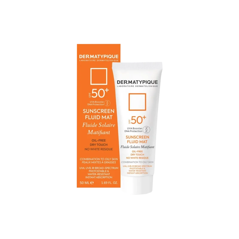 کرم ضد آفتاب بی‌رنگ درماتیپیک مخصوص پوست چرب و مختلط +SPF 50 (فلوئید مات)