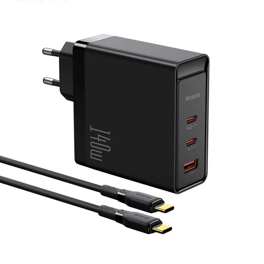 آداپتور شارژ 3 پورت 140 واتی با کابل مک دودو Mcdodo 140W GaN5 Pro Fast Charger CH-2913