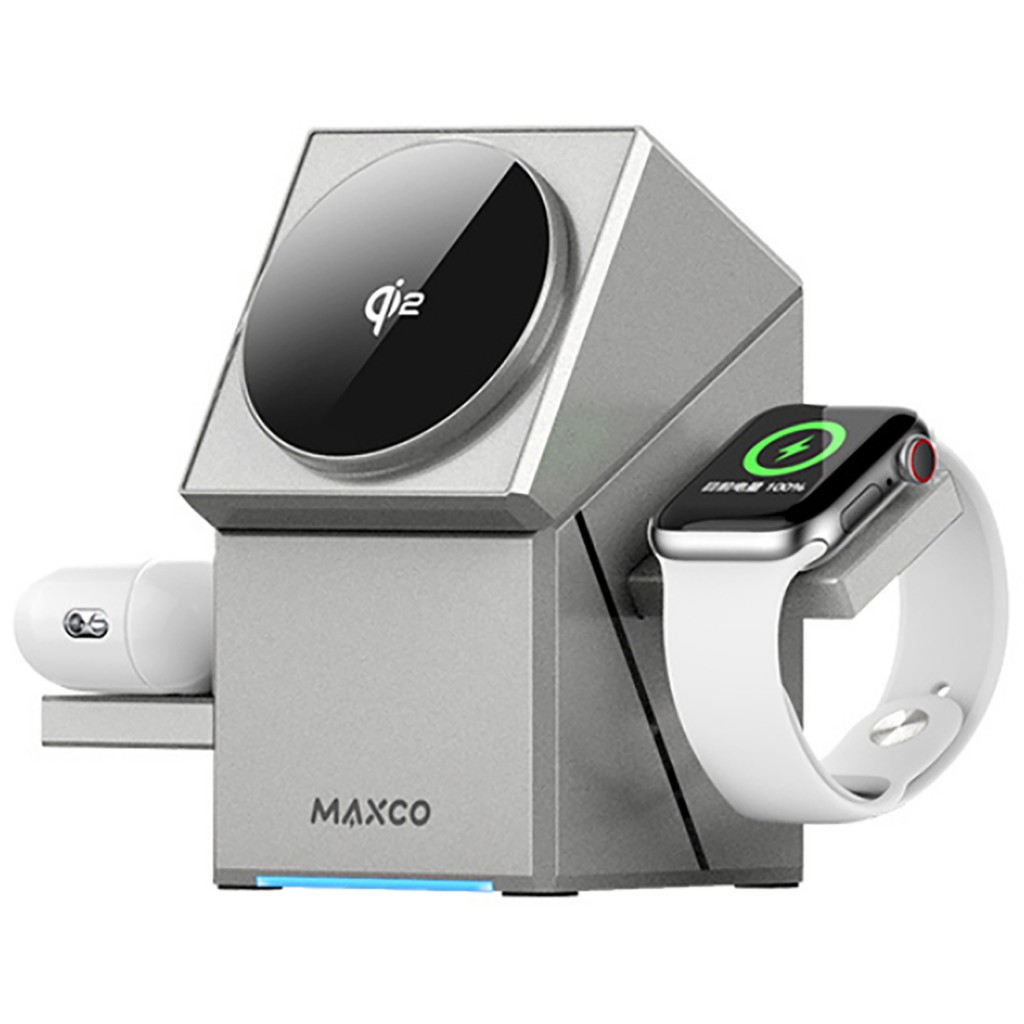 شارژر وایرلس مگنتی 3 کاره مکس کو Maxco Geometry 3in1 Wireless Charger MW11