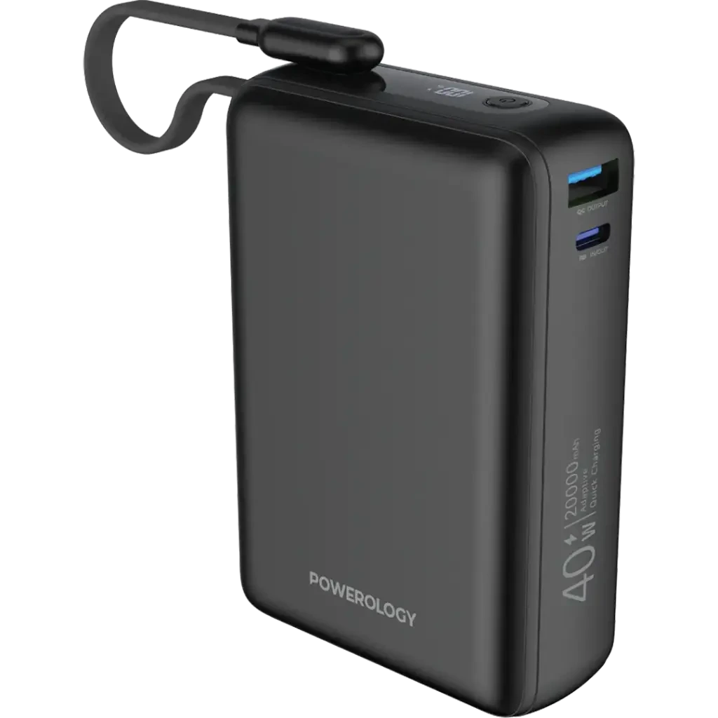 پاوربانک 40 وات 20000 با کابل تایپ سی پاورولوژی Powerology Montreal Power Bank PPBAM22BK
