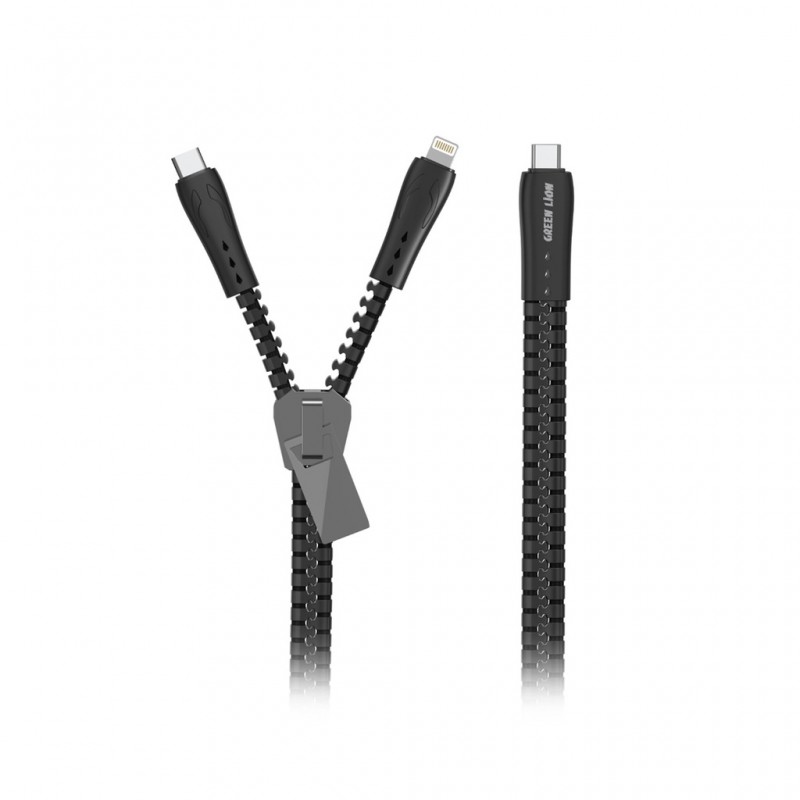 کابل زیپ 2 در 1 گرین Green 2 in 1 Zipper Cable (Type-C to Lightning Type-C)